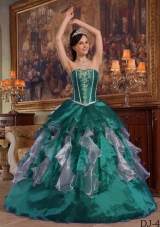 Sweetheart Organza Turquoise Quinceanera Dresses with Beading