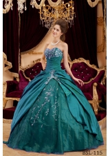 Sweetheart Taffeta and Tulle Turquoise Quinceanera Dresses with Appliques