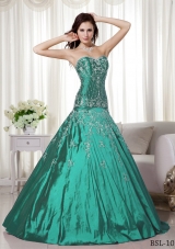 Sweetheart Taffeta Turquoise Quinceanera Dress with Beading and Embroidery