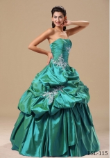 Turquoise Strapless Sweet Sixteen Dresses with Pick-ups and Appliques