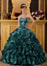 Turquoise Sweetheart Organza Sweet 16 Dresses with Ruffles and Appliques
