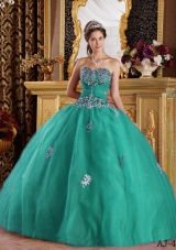 Turquoise Sweetheart Quinceanera Gown Dresses with Appliques