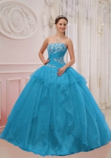2014 Pretty Puffy Strapless Floor-length Appliques Quinceanera Gowns