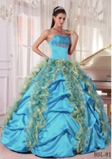 2014 Puffy Strapless Beading and Ruffles Cheap Quinceanera Dresses