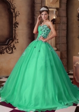 A-line Sweetheart Organza Turquoise Quinceanera Dress with Beading