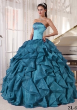 Affordable Beading Strapless Quinceanera Dresses in Teal