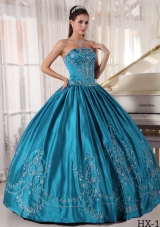 Affordable Strapless Embroidery Puffy Quinceanera Dresses with Military Ball