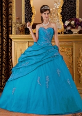 Ball Gown Sweetheart Teal Quinceanera Gowns with Appliques