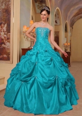 Cute Strapless Beading and Appliques Puffy Quinceanera Gowns