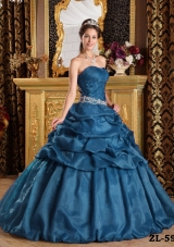 Elegant Strapless Floor-length Appliques Quinceanera Dress with Pick Up