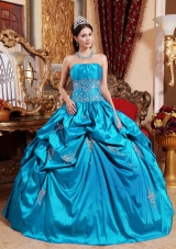 Pretty Strapless Puffy Quinceanera Gowns with Appliques