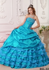 Puffy Beading Long 2014 Quinceanera Dresses with Strapless