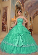 Strapless Organza Sweet 15 Dresses with Bowknot and Appliques