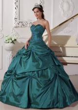 Sweetheart Taffeta Turquoise Quinceanera Dress with Appilques
