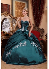 Sweetheart Taffeta Turquoise Quinceanera Gowns with Appliques and Pick-ups