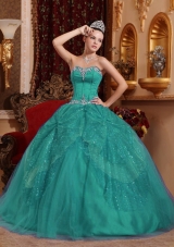 Sweetheart Tulle Turquoise Sweet 16 Dresses with Beading and Appliques