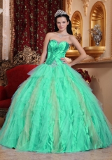 Sweetheart Turquoise Quinceanera Gowns with Beading and Ruffles