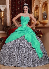 Sweetheart Zebra Turquoise Quinceanera Dresses with Beading