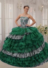 Sweetheart Zebra Turquoise Quinceanera Dresses with Layers