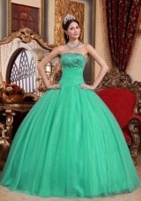 Turquoise Ball Gown Strapless Sweet 16 Dresses with Beading