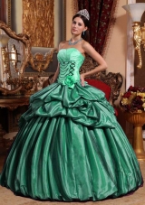 Turquoise Ball Gown Strapless Sweet Sixteen Dresses with Pick-ups