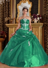 Turquoise Quinceanera Gown Dress with Appliques and Pick-ups