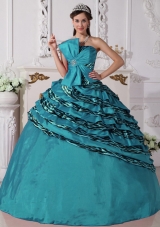 Turquoise Quinceanera Gowns with Beading Ball Gown Strapless Zebra