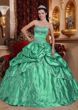 Turquoise Strapless Taffeta Embroidery with Beading Quinceanera Dresses