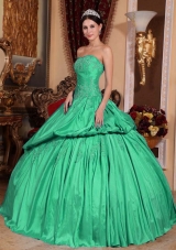 Turquoise Strapless Taffeta Sweet 15 Dresses with Appliques