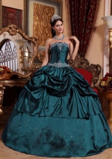 Turquoise Strapless Taffeta Sweet 16 Dresses with Beading and Pick-ups