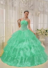 Turquoise Strapless Taffeta Sweet 16 Dresses with Layers and Beading
