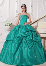 Turquoise Sweetheart Quinceanera Dresses with Appliques and Pick-ups