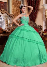 Turquoise Sweetheart Taffeta Sweet Sixteen Dresses with Appliques