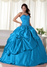 Aqua Blue Ball Gown Sweetheart Floor-length Floor-length Embroidery Quinceanera Dress