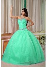 Ball Gown Sweetheart Organza Turquoise Quinceanera Gowns with Beading