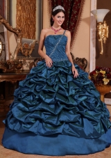 Blue Ball Gown One Shoulder Floor-length Taffeta Pick-ups Quinceanera Dress