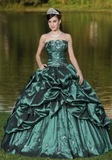 Custom Size Strapless Turquoise Quinceanera Gown Dresses with Beading and Pick-ups