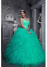 Exclusive Sweetheart Turquoise Quinceanera Gowns with Beading and Ruffles