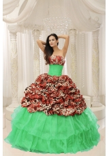 Organza Leopard Quinceanera Gowns Dress with Beading and Ruffles