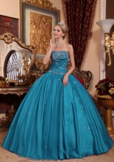 Puffy Strapless Taffeta and Tulle Appliques 2014 Quinceanera Dresses in Teal
