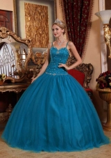 Spaghetti Straps Floor-length Tulle Beading Puffy Quinceanera Dresses