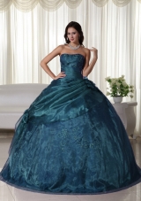 Strapless Tulle Beading Turquoise Quinceanera Gown Dresses