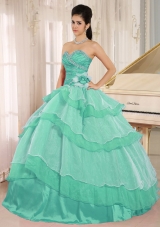 Sweetheart Beaded Decorate Turquoise Quinceneara Dresses with Layeres