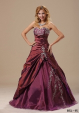 Sweetheart Burgundy Quinceanera Dresses with Appliques and Pick-ups