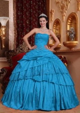 Teal Ball Gown Sweetheart Floor-length Taffeta Beading and Appliques Quinceanera Dress