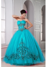 Teal Ball Gown Sweetheart Floor-length Tulle Beading Quinceanera Dresss