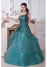 Turquoise A-line  One Shoulder Quinceanera Gown Dresses with Beading