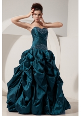 Turquoise Princess Sweetheart Taffeta Quinceneara Dresses with Beading and Pick-ups