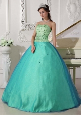 Turquoise Quinceanera Gown Dress with Beading Sweetheart