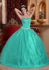 Turquoise Spaghetti Straps Sequined Beading Quinceanera Dresses